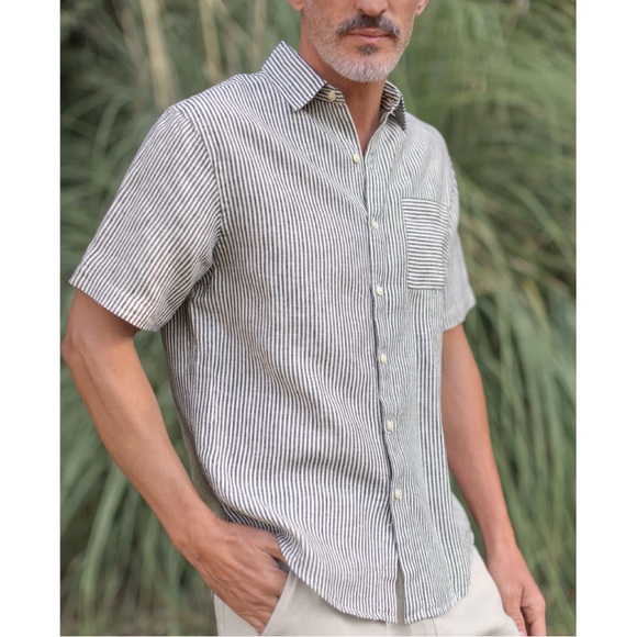 Alex Crane Men's Ola Linen Stripped Short-Sleeve Button-Down Shirt Blue/White XL - Picture 13 of 13